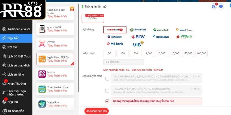 Nạp tiền RR88 thông qua cổng ngân hàng trực tuyến